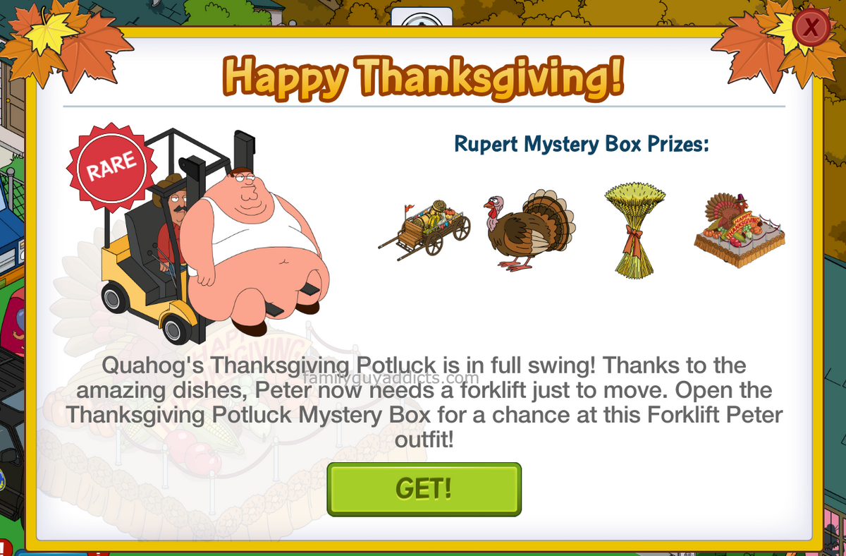 Thanksgiving 2014 Event, Family Guy: The Quest for Stuff Wiki