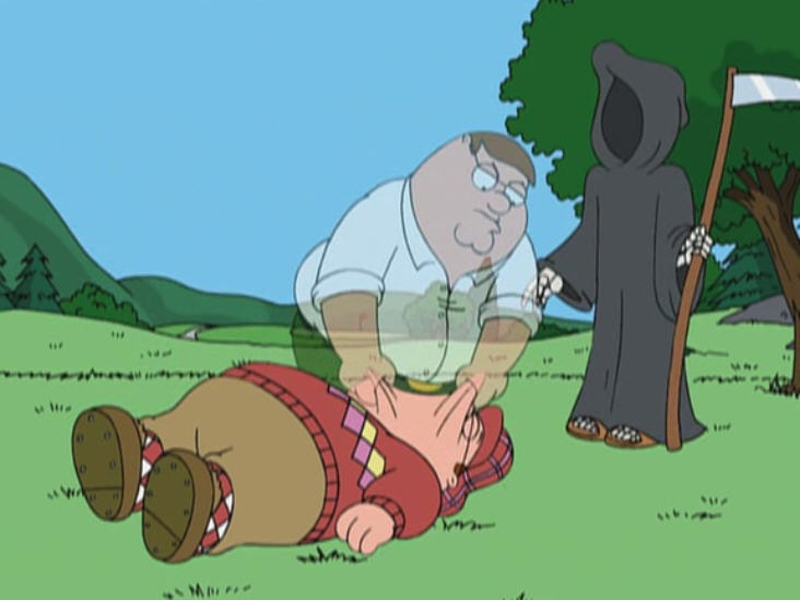 In the newest episode, Patrick literally does the Family Guy death