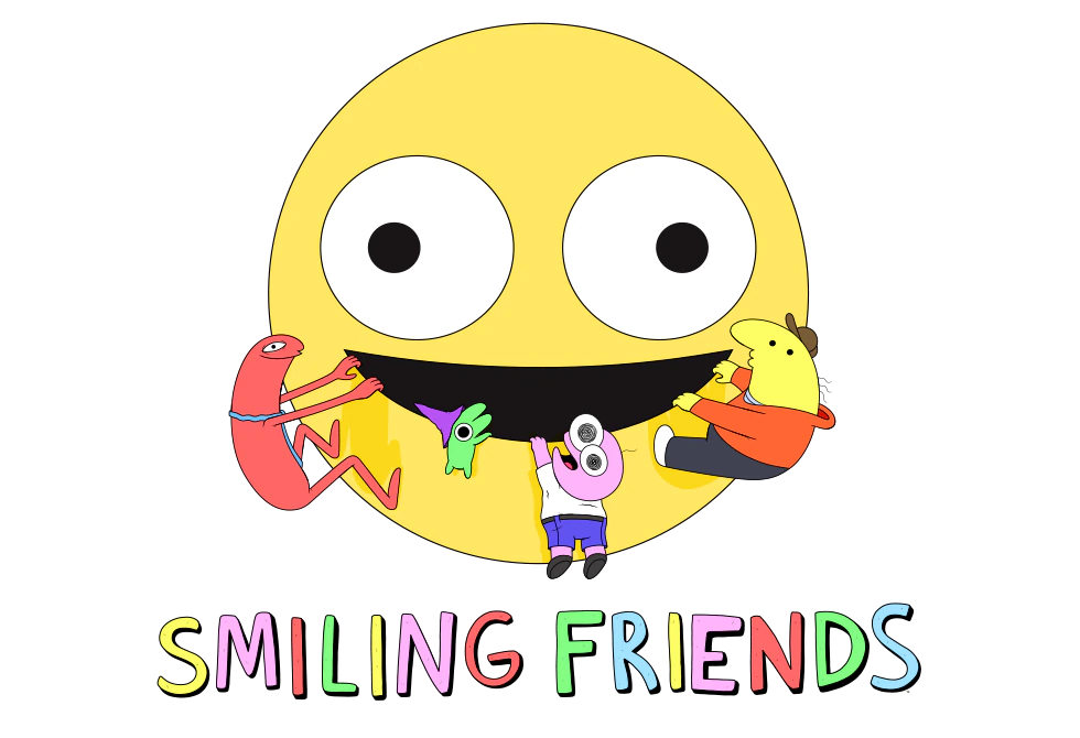 My friend is smiley песня. Смайлинг Фриендс. Smiling friends мультфильм. Смайлинг френдс персонажи. Глеб smiling friends.