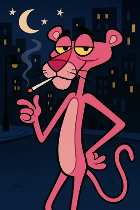 Pink Panther smoking a cigarette (Copilot AI stuff) | Fan art Fun Wiki