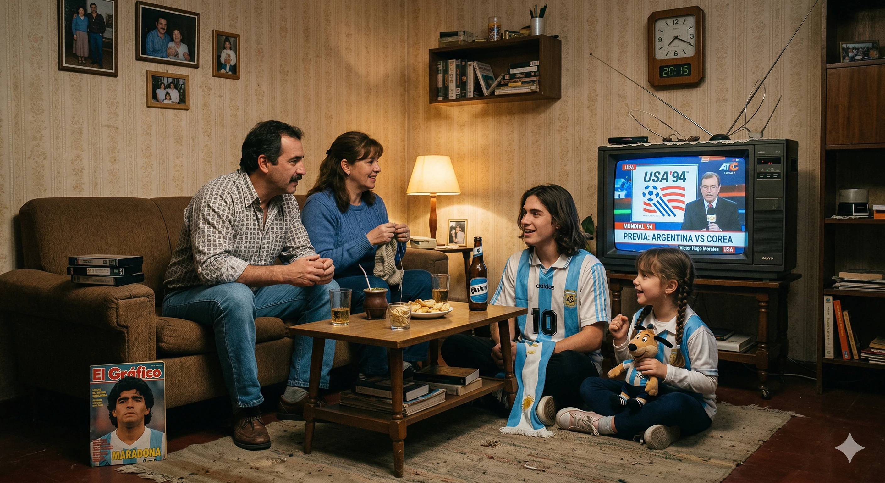 Family watching the preview of the 1994 FIFA World Cup used in