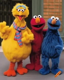 Big Bird, Elmo and Cookie Monster in Sesame Street (AI stuff) | Fan art ...