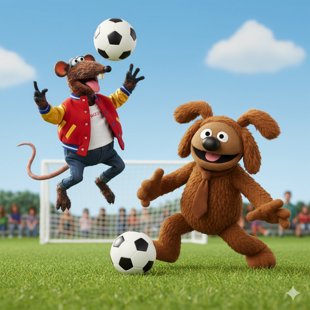 Rizzo the Rat and Rowlf the Dog are playing soccer (Gemini) | Fan art ...