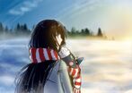Yukino watching Northern Lights in the winter.