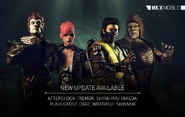 Punk Cassie with Wrathful Shinnok, Shirai Ryu Takeda, and Aftershock Tremor in MKX Mobile DLC