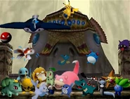 Outside Jabu Jabu with other Pokémon involved in search of Ruto