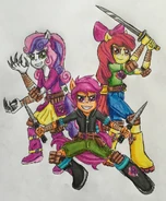 Equestrian ninjas cutie mark crusaders by bozzerkazooers daeqn1g-pre.jpg (131 KB) Sweetie Belle's Nekode Finger Nail Claws, Scootaloo's Balisong Butterfly Knives and Apple Bloom's Tanto Sword