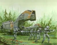 A KT-400 military droid carrier unloads  on .