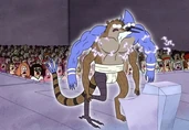 Rs2.jpg (48 KB) Rigby shows Berkana and Gareth a picture of his Maximum Power Form with Mordecai