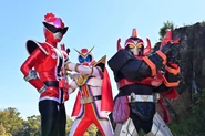 Avatar Charge Red Ranger, Super Megaforce Meridian White and Dinozord Ranger Team Up
