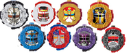 Gavan Ridewatch, Shaider Ridewatch, Juspion Ridewatch, Metalder Ridewatch, Jiraya Ridewatch, Janperson Ridewatch, B-Fighter Kabuto Ridewatch and Spielban Ridewatch