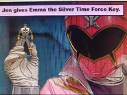 Super Megaforce Pink is holding a Legendary Time Force Silver Key