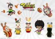 Skateboard Rabbid, Hot Dog Rabbid, Disco Rabbid and Battery Rabbid