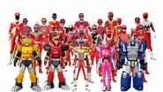 Legendary Red Rangers, Super Megaforce Meridian White and Megazord Rangers Team Up