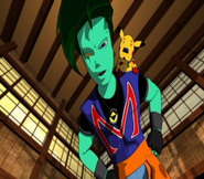 Frisket chu on Matrix's shoulder in anime game cube