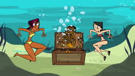 Sierra and Heather fighting over underwater treasure during the opening.