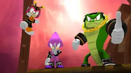 Chaotix during the final battle between Modern and Classic Sonic vs. Modern and Classic Eggman and Time Eater in "Sonic Generations"