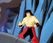 Liu Kang with his different leather armbands in Defenders of the Realm