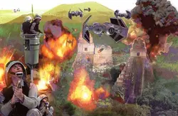TIE bombers attack the Rebel base on Yavin 4.
