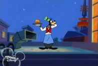 Goofy takes the order to give Pooh some honey "on the house" literally.