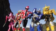 Megazord Rangers, Super Megaforce Gold and Avatar Charge Red Ranger Team Up
