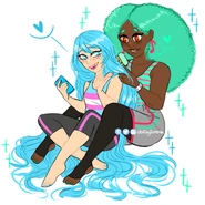 Mina brushing Miku's hair by destinytomoon