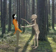 A possible restoration of a vampire (right) attacking an injured dylanus (left).