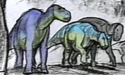 Noah and his grandparents in the 1996 Disney Dinosaur concept and the TV series.