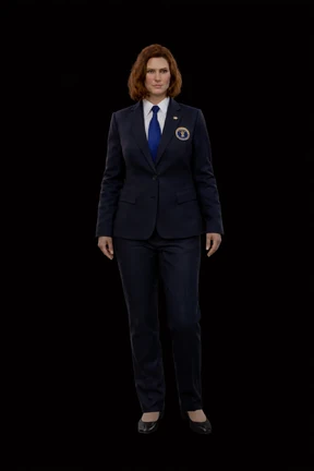Desdemona in 2322 dressed in her presidential suit, how she would appear to the public.