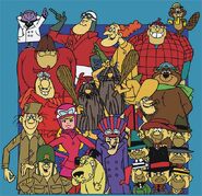 Wacky Races Characters (Dick Dastardly, Muttley, The Slag Brothers (Rock and Gravel), The Gruesome Twosome (Big Gruesome and Little Gruesome), Professor Pat Pending, Red Max, Penelope Pitstop, Sergeant Blast, Private Meekly, The Ant Hill Mob, Lazy Luke, Blubber Bear, Peter Perfect, Rufus Ruffcut, Sawtooth)