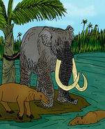 A African Mammoth going to take a drink alongside Capybaras. The African Mammoth is a Mammoth Species that is Found in Africa, Future Island and the island. They are found in the islands Savannah. They are becoming friendly to humans due to adapting to human settlements.