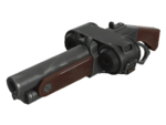 The Backscatter is Blu Scouts primary weapon. It has the ability to break a spine with a single shot and also explodes eyeballs if shot in the middle of the spine which is why Blu Scout uses it.