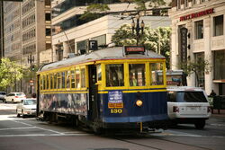 Muni 130 on Market Street, April 2010