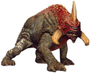 A Reek, This Giant Planteater gets more aggresive than rhinos, It is found in the forests of the Island, It Dosent have Many Predators but Only One Dares Life To This Prey, It is the Indominus Rex.it tries to stay away from humans at all costs, Fatalitys From This Alien Beast Are Rare.