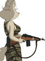 Penny with M14 rifle, seen from the rear.