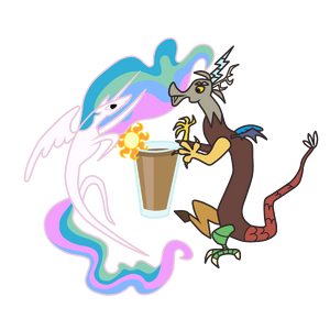 Celestia, Discord, Sun and chocolate milk by AgnessAngel