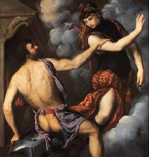 Atena despreza os avanços de Hefesto, de Paris Bordone (1555-1560)