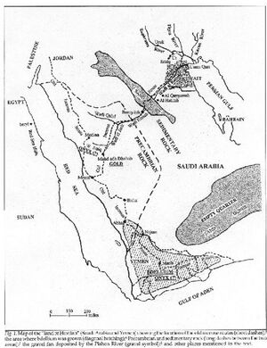 A possível terra de Havilá, o curso dos uádis do passado identificados como o possível Pisom e sua provável confluência com o Tigre, Eufrates e Karun (possível Giom)