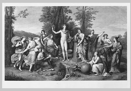 Apolo e as Musas no Parnaso, gravura de Raphael Morghen, 1784