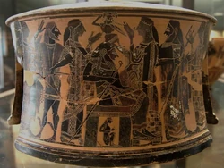 Outra representação do nascimento de Atena, com Métis sob o trono.