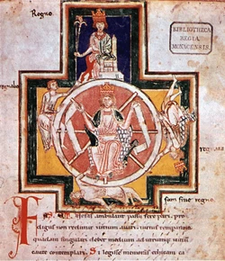 A Fortuna Governa o Mundo, iluminura em manuscrito de Carmina Burana, século XII