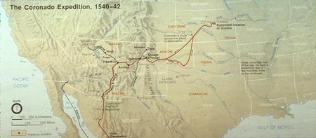 Mapa da expedição de Coronado, entre 1540 e 1542