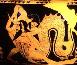 Héracles e Aqueloo, figura ática atribuída a Oltos, cerca de 520 a.C.