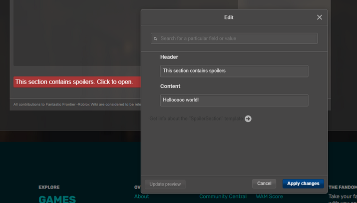 Wiki Editing Guide - Spoiler Sections, Fantastic Frontier Roblox Wiki