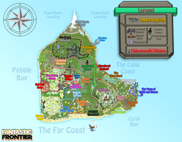 A 'general use' map. Includes boss spawns, shop landmarks, spirits, and the Otherworld Statue.
