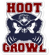 The school's mascot, an Owlbear, and their chant. Available as a sticker at Dropout's store!