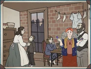 Iga looks from a candle while Willy watches from the window.