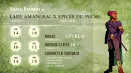 Lady Amangeaux Epicée du Peche's stats as of Episode 5: The Seventh Kingdom