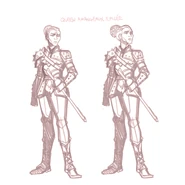 Development sketch by season artist Samir Barrett: "Ravening War sketches vs final. War Amangeaux."