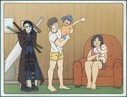 Cody gets a baseball from a young Jackson Wei.